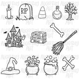 Hand Drawn Halloween Doodles Procreate Stamp Brush Set