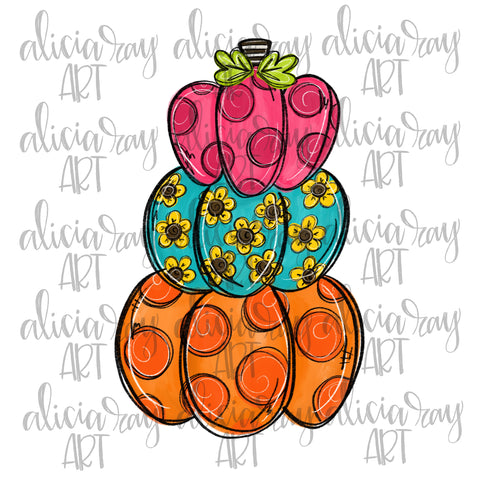 Colorful Floral Pumpkin Stack