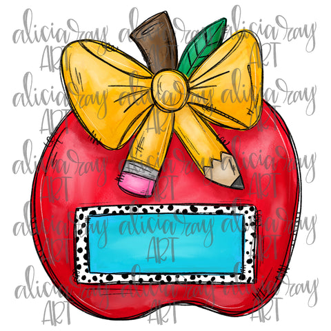 Apple With Pencil Bow And Name Plate