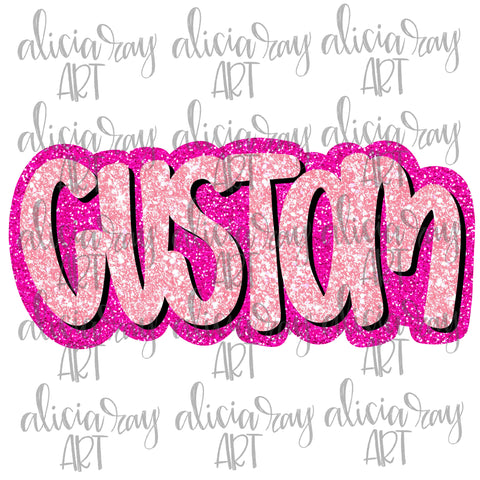 Custom Pink Glitter Hand Drawn Mascot