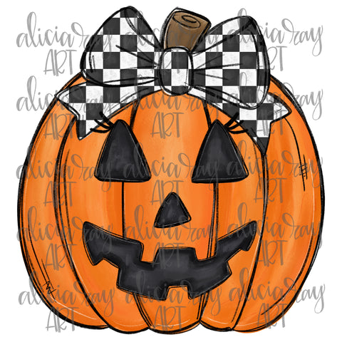 Jack O Lantern With Checkered Bow