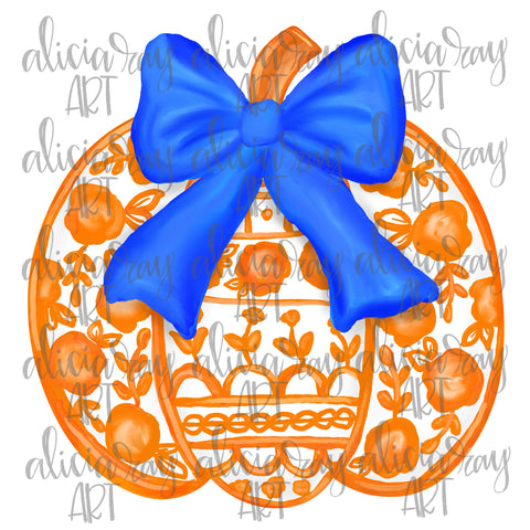 Orange Chinoiserie Pumpkin With Bow