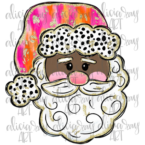 Pink And Orange Preppy Dark Skin Santa Claus
