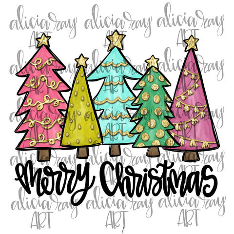 Merry Christmas Colorful Christmas Trees