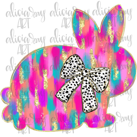 Painted Brushstroke Gold Glitter Easter Bunny Side View With Bow