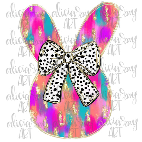 Painted Brushstroke Gold Glitter Easter Bunny With Bow