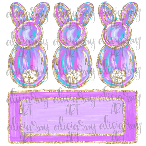 Painted Easter Bunny Trio with Name Plate Girl