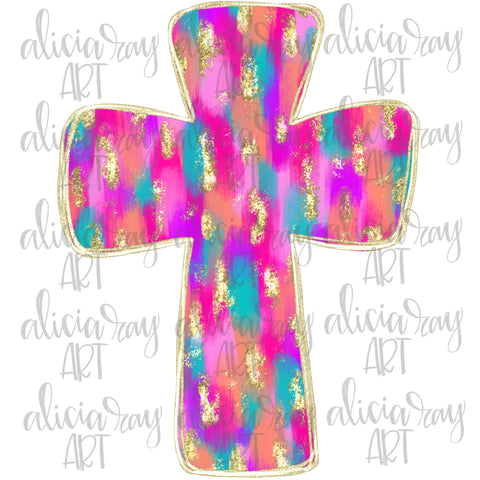 Painted Brushstroke Gold Glitter Easter Cross