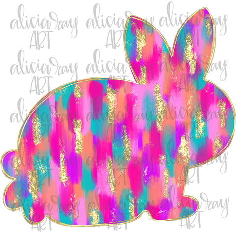 Painted Brushstroke Gold Glitter Easter Bunny Side View