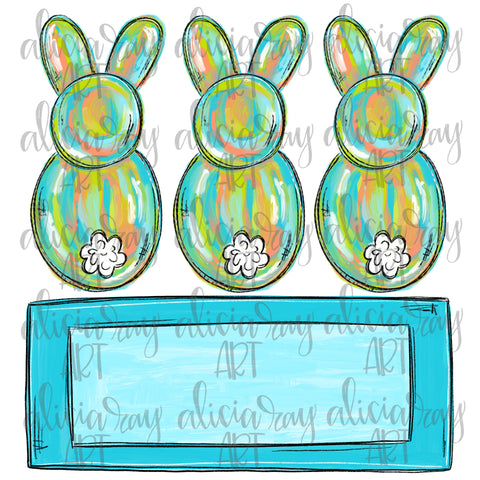 Painted Easter Bunny Trio with Name Plate Boy