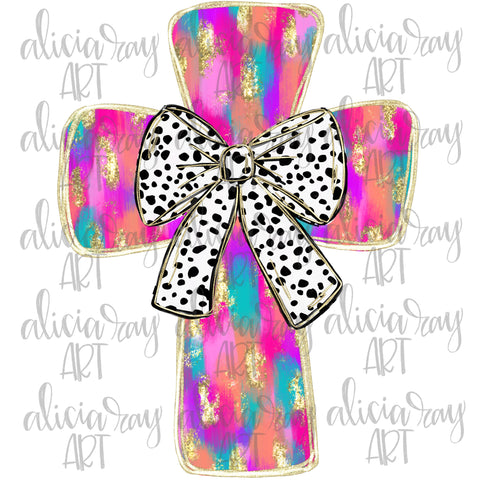 Painted Brushstroke Gold Glitter Easter Cross With Bow