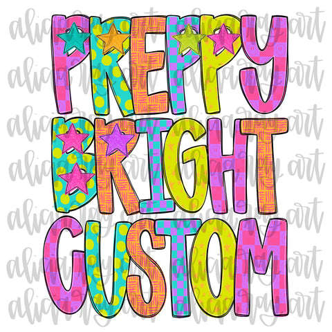Preppy Bright Custom Doodle Letter Wording