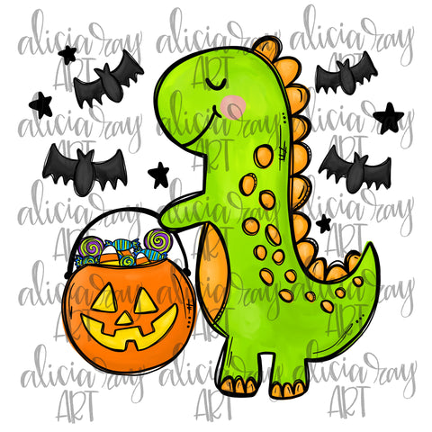 Green Dino With Bats