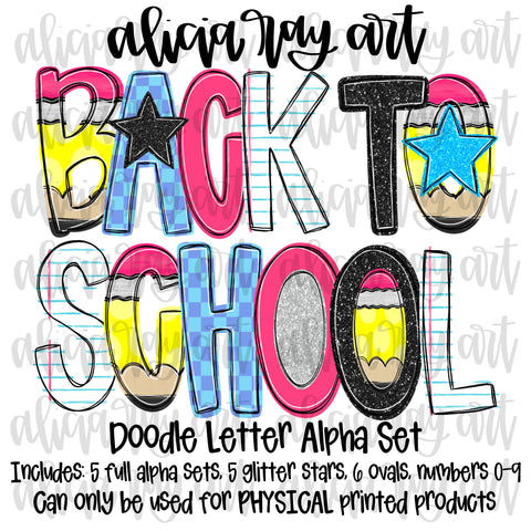 Back To School Doodle Letters Alpha Set