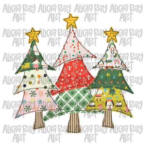 Faux Applique Girl Christmas Trees