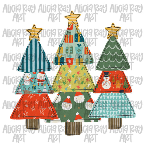 Faux Applique Boy Christmas Trees