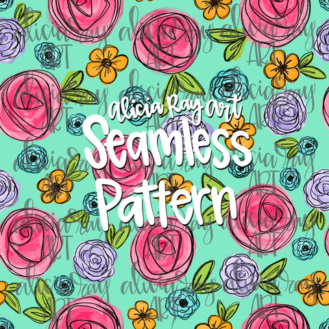 Aqua Floral Seamless Pattern