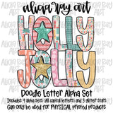 Holly Jolly Christmas Doodle Letters Alpha Set
