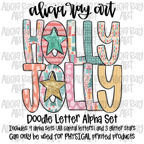 Holly Jolly Christmas Doodle Letters Alpha Set