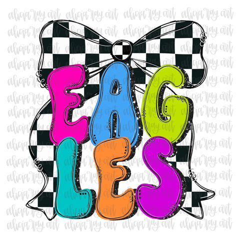 Eagles Preppy Neon Checkered Bow