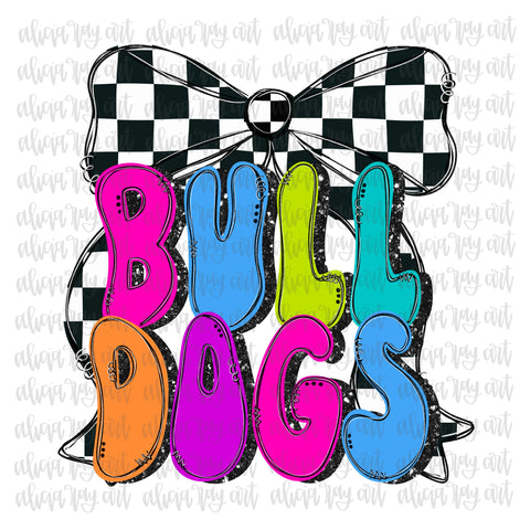 Bulldogs Preppy Neon Checkered Bow