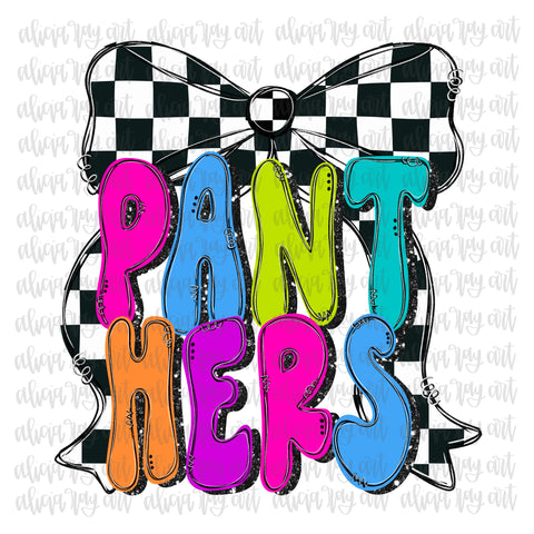 Panthers Preppy Neon Checkered Bow
