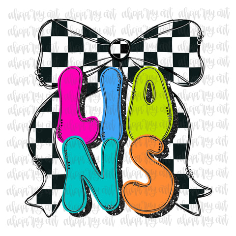 Lions Preppy Neon Checkered Bow