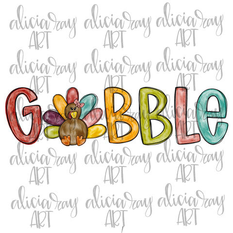 Watercolor Gobble Girl Turkey