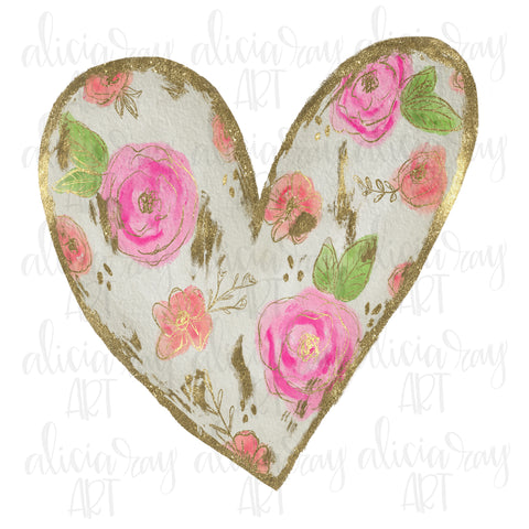 Gold Foil Floral Heart