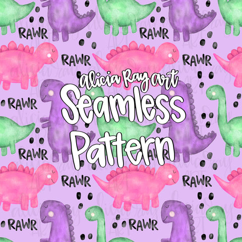 Girl Dinosaur Seamless Pattern