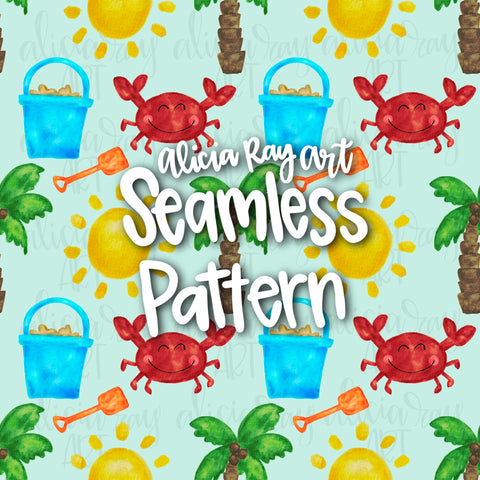 Watercolor Beach Seamless Pattern