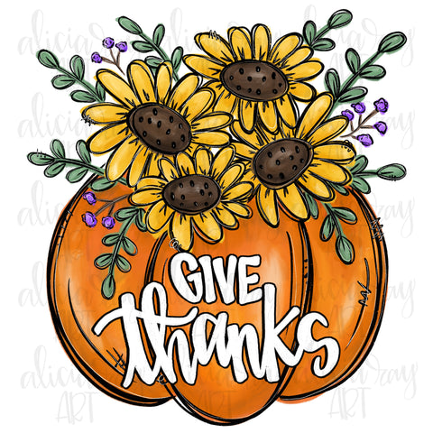 Give Thanks Pumpkin with Sunflowers