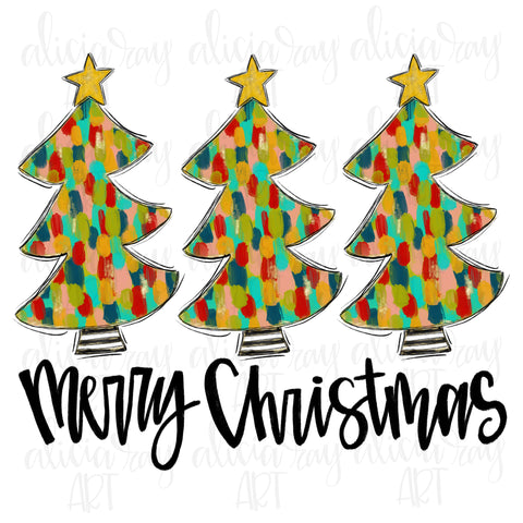 Merry Christmas Paint Stroke Christmas Trees