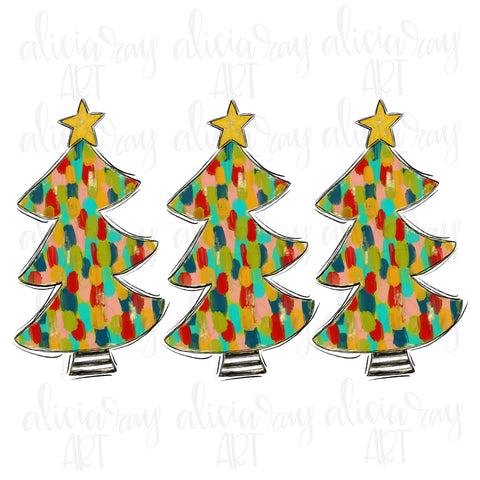 Set Of Paint Stroke Christmas Trees