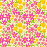 Pink and Yellow Wildflowers Seamless Pattern