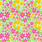 Pink and Yellow Wildflowers Seamless Pattern