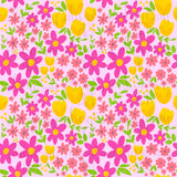 Pink and Yellow Wildflowers Seamless Pattern