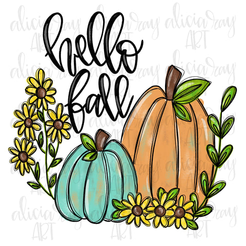 Hello Fall Pumpkins and Sunflowers