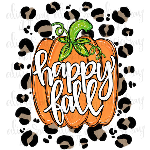 Happy Fall Pumpkin with Leopard Background