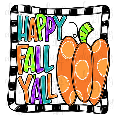 Happy Fall Y'all Whimsical Framed Pumpkin