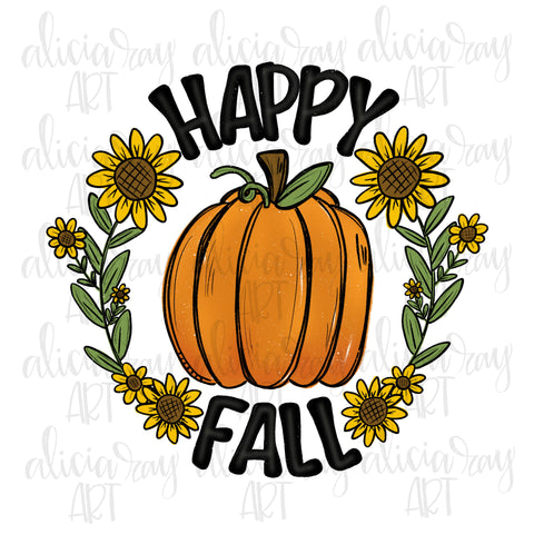 Happy Fall Pumpkin with Sunflowers