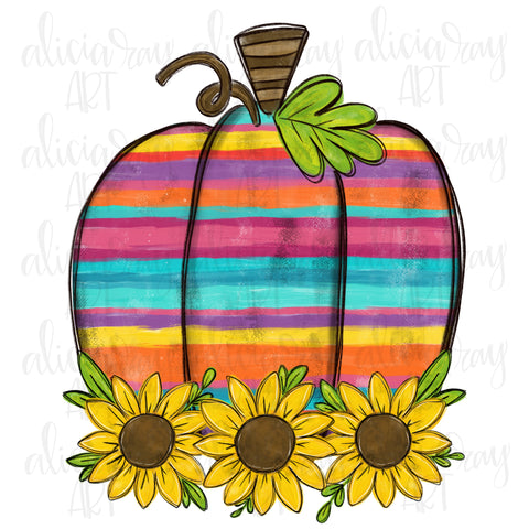 Serape Pumpkin with Sunflowers