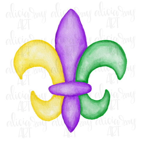 Watercolor Mardi Gras Fleur De Lis