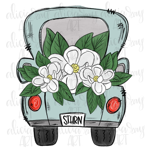 Truck filled with magnolias