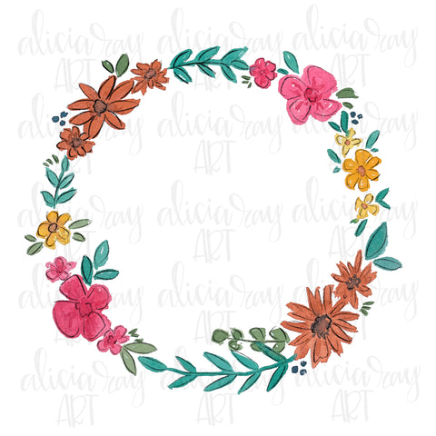 Watercolor Floral Wreath Frame