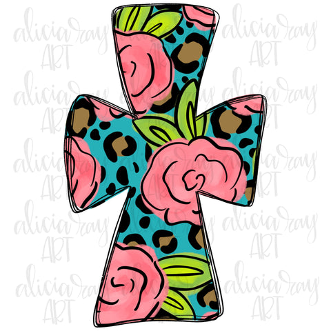 Floral Leopard Cross