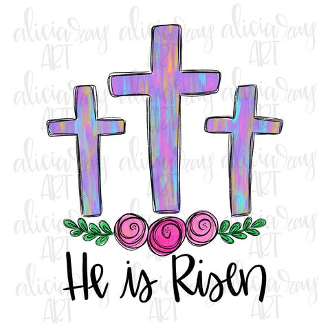 He Is Risen Three Painted Crosses