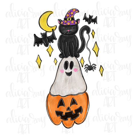 Black Cat Ghost Jack O Lantern Stack