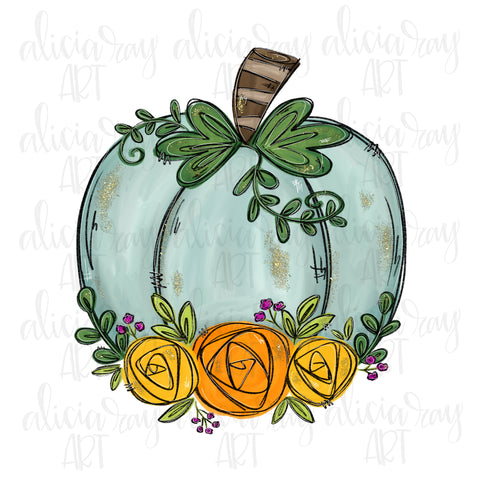 Blue Floral Pumpkin