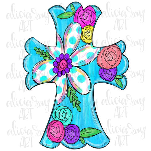 Blue Floral Cross